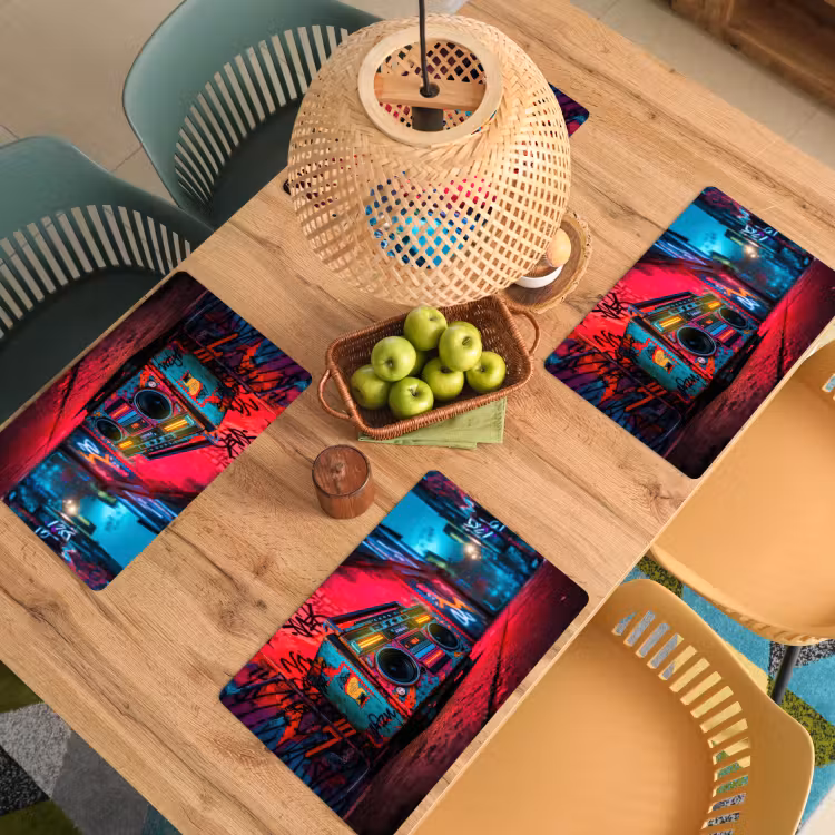 Boombox - Rood - Graffiti - Neon Placemat vinyl groot -zzsfeer5_Kitchenyeah-website