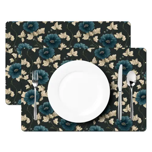 Botanisch - Bloemen - Blauw Placemat vinyl groot 368 -zzsfeer2_Kitchenyeah-website