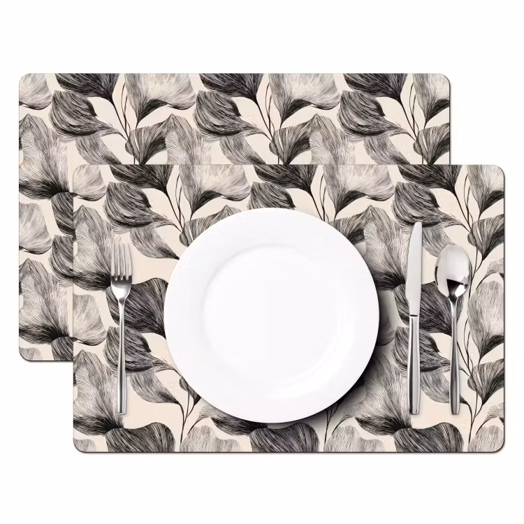 Botanisch - Bladeren - Zwart Placemat vinyl groot 368 -zzsfeer2_Kitchenyeah-website