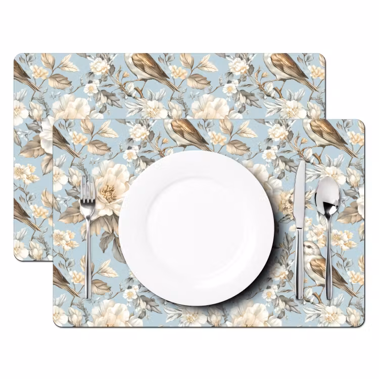 Botanisch - Zangvogel - Blauw Placemat vinyl groot 368 -zzsfeer2_Kitchenyeah-website
