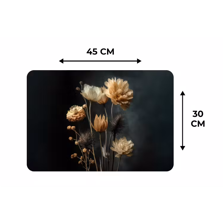 Boeket - Bloemen - Licht - Zwart Placemat vinyl groot -specs
