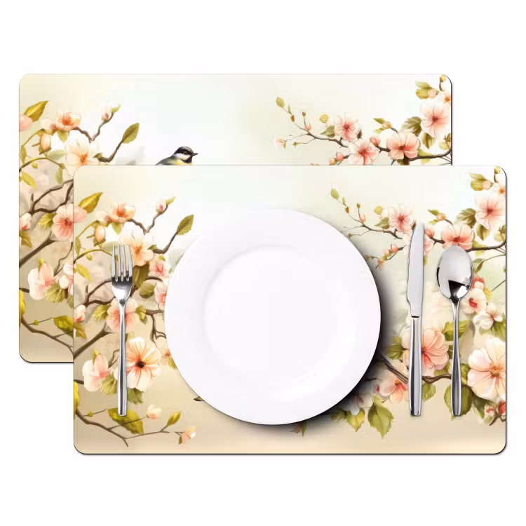 Takken - Bloemen - Vogeltjes - Roze Placemat vinyl groot -zzsfeer2_Kitchenyeah-website
