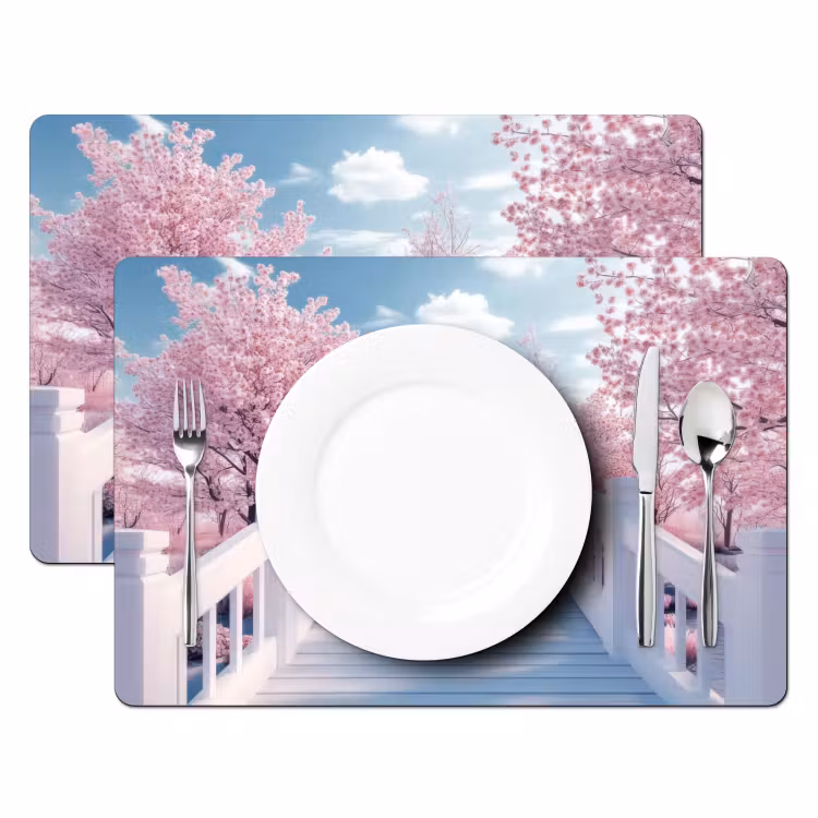 Brug - Kersenbomen - Wit Placemat vinyl groot -zzsfeer2_Kitchenyeah-website