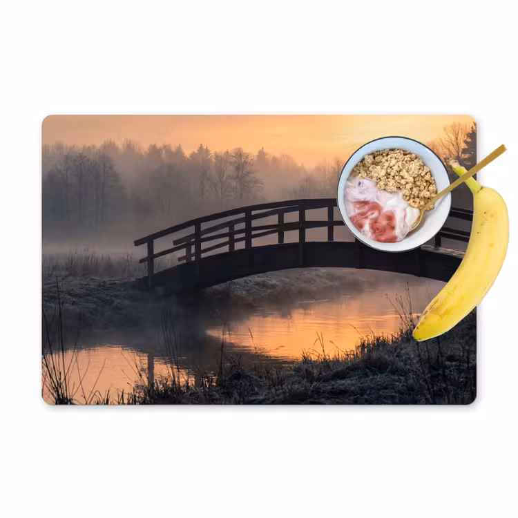 Brug - Mist - Bomen - Water Placemat vinyl groot -zzzproduct_Kitchenyeah-website