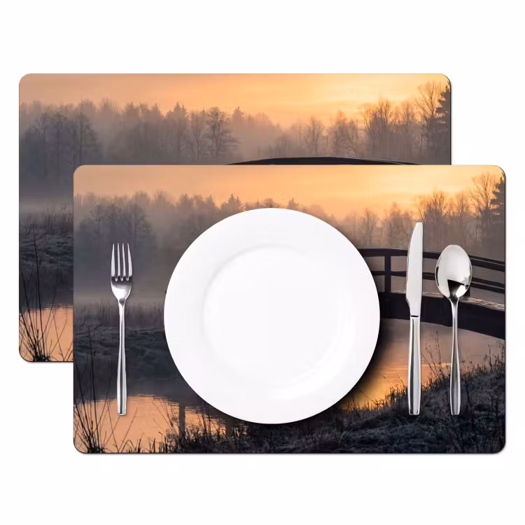 Brug - Mist - Bomen - Water Placemat vinyl groot -zzsfeer2_Kitchenyeah-website