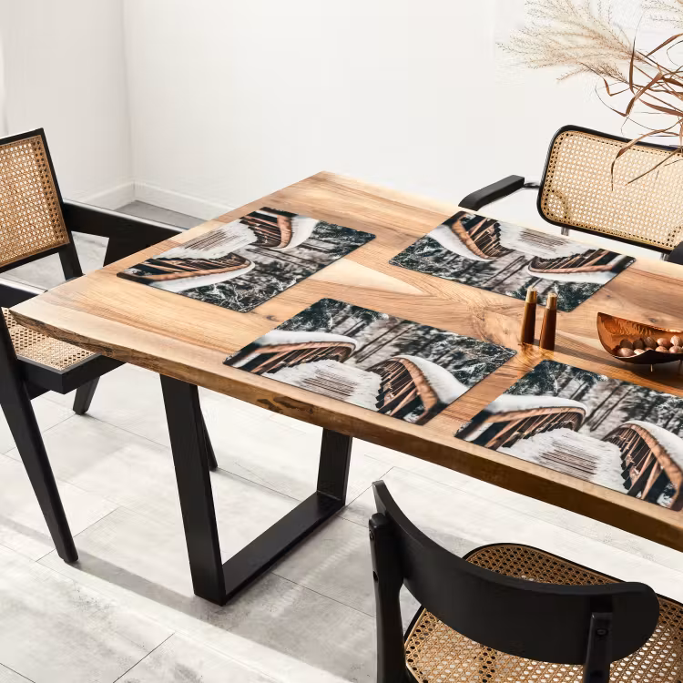 Brug - Winterlandschap - Bos - Natuur - Sneeuw Placemat vinyl groot -zzsfeer4_Kitchenyeah-website