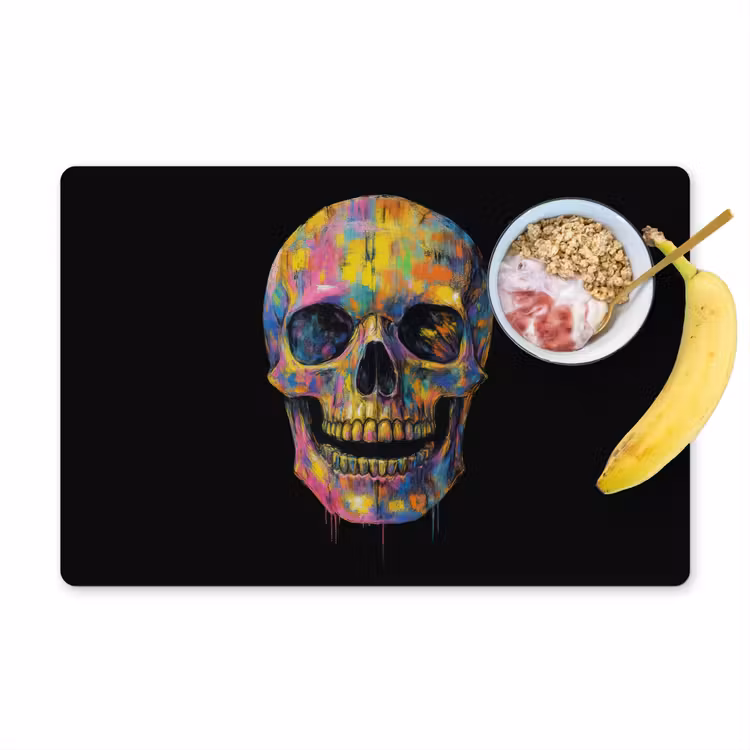 Penseelstreken - Schedel - Kleurrijk - Abstract Placemat vinyl groot -zzzproduct_Kitchenyeah-website