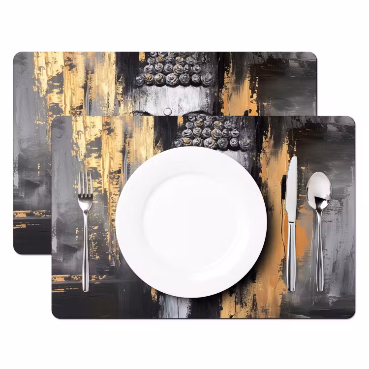 Boedhha - Penseelstreken - Goud - Abstract Placemat vinyl groot -zzsfeer2_Kitchenyeah-website