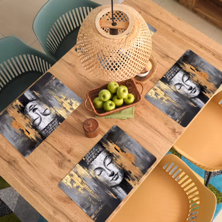 Boedhha - Penseelstreken - Goud - Abstract Placemat vinyl groot -zzsfeer5_Kitchenyeah-website