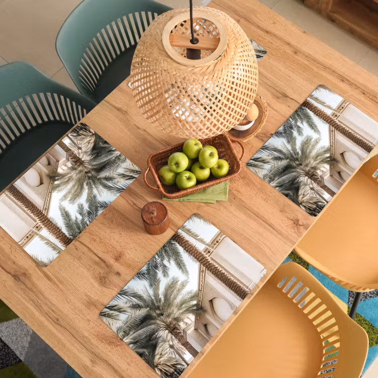 Gebouw - Palmbomen - Beige - Zon Placemat vinyl groot -zzsfeer5_Kitchenyeah-website