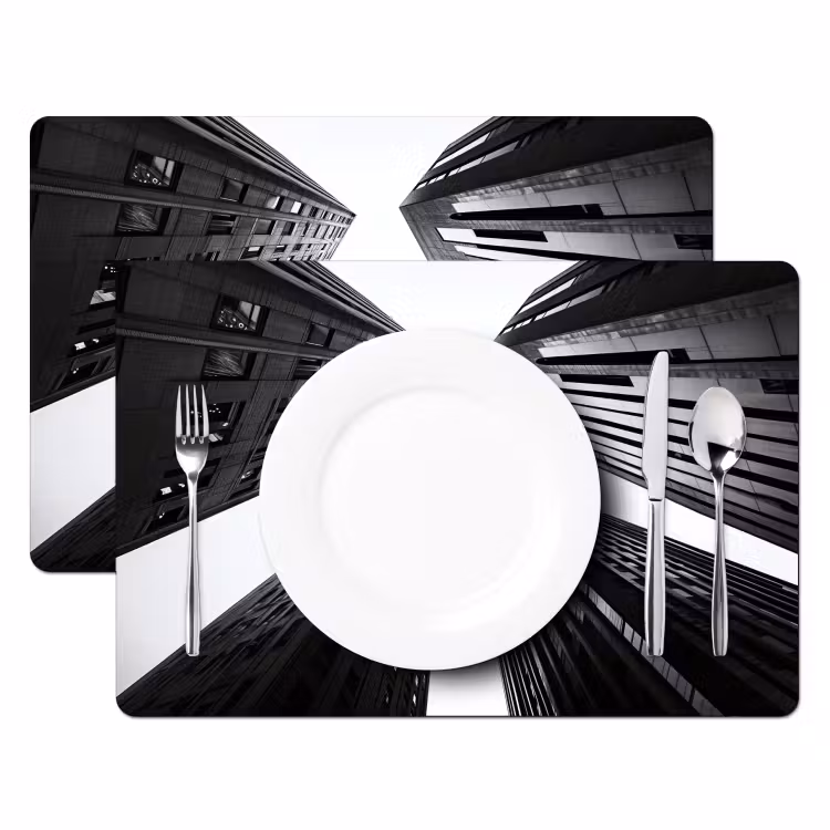 Gebouwen - Lucht - Zwart Placemat vinyl groot -zzsfeer2_Kitchenyeah-website