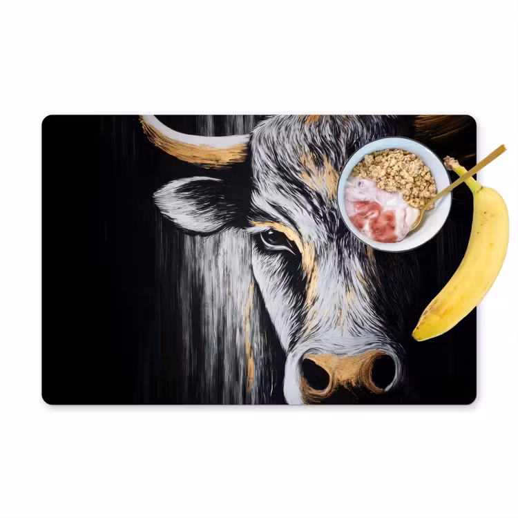 Stier - Hoorns - Snuit - Goud Placemat vinyl groot -zzzproduct_Kitchenyeah-website