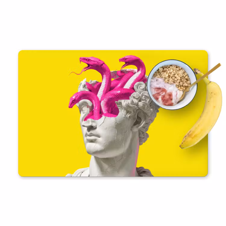 Buste - Slangen - Geel Placemat vinyl groot -zzzproduct_Kitchenyeah-website