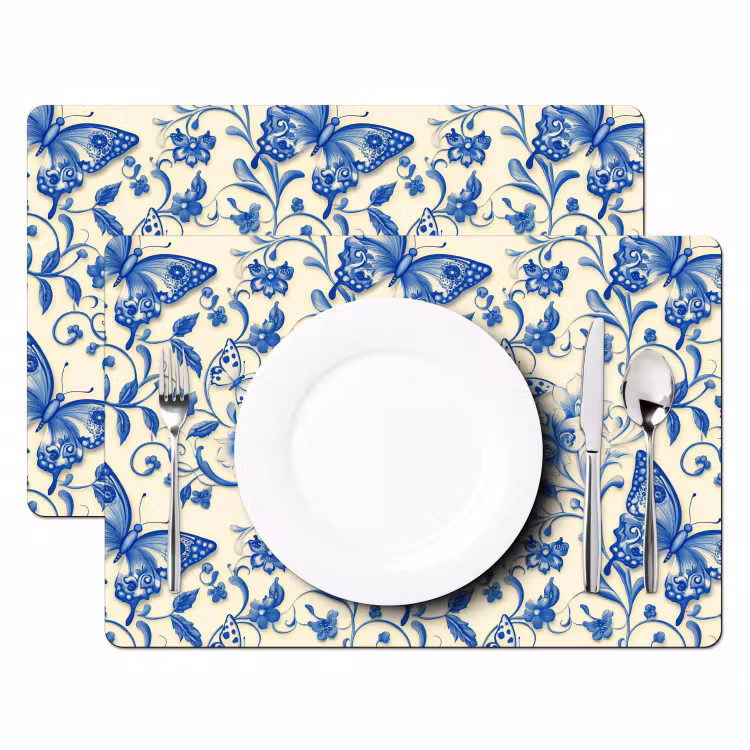 Vlinders - Bloemen - Blauw - Botanisch Placemat vinyl groot 368 -zzsfeer2_Kitchenyeah-website