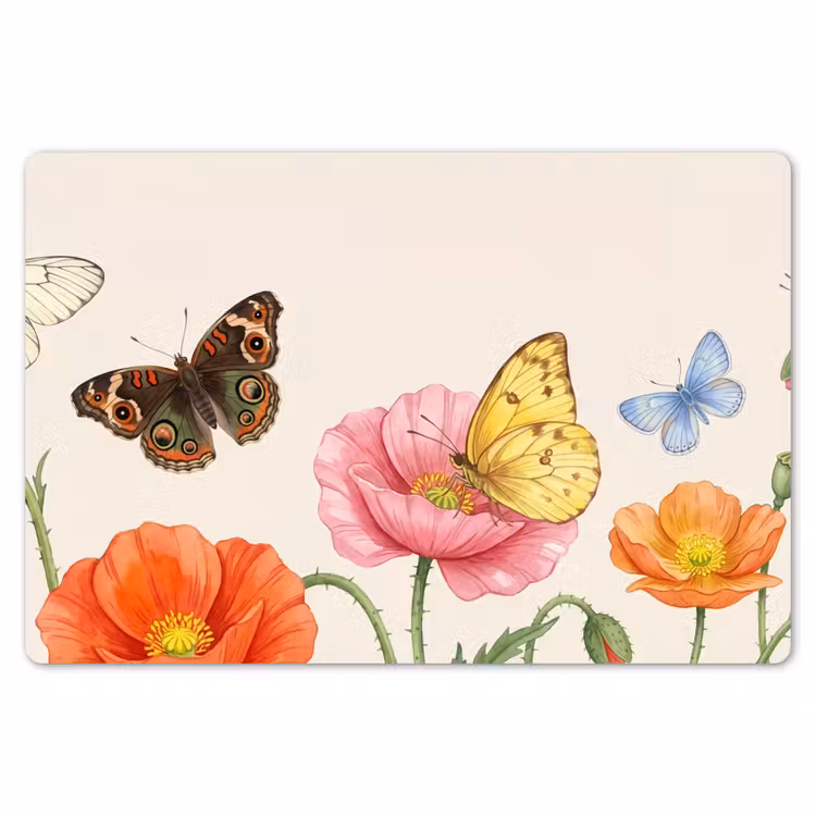 Vlinders - Klaprozen - Illustratie - Kleurrijk Placemat vinyl groot -zzsfeer1_Kitchenyeah-website