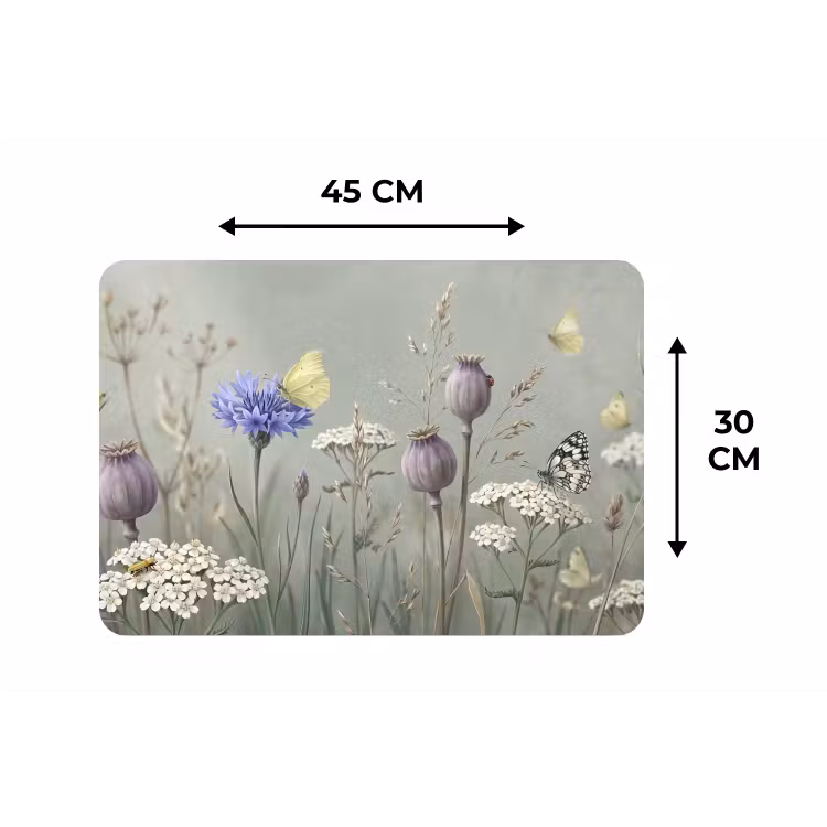 Vlinders - Wildbloemen - Illustratie - Kleurrijk Placemat vinyl groot -specs
