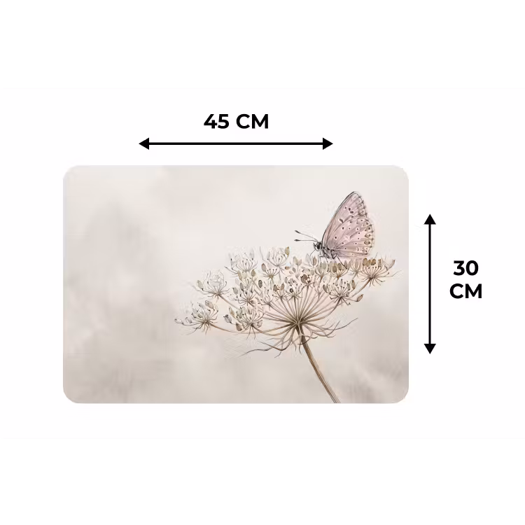 Vlinder - Bloem -Natuur - Beige Placemat vinyl groot -specs