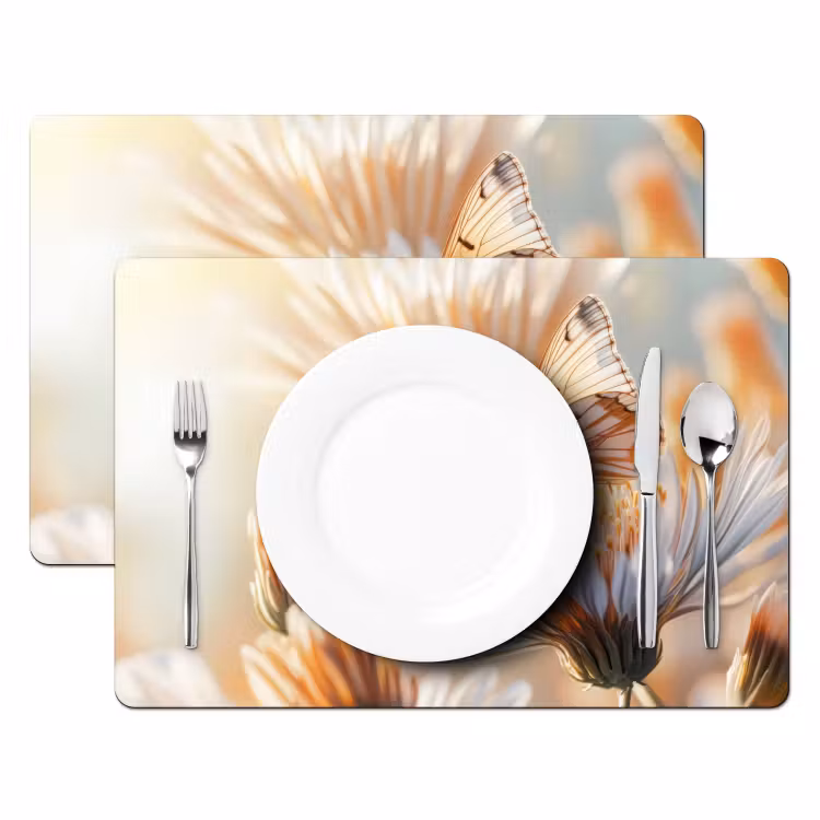 Vlinder - Bloem - Oranje Placemat vinyl groot -zzsfeer2_Kitchenyeah-website