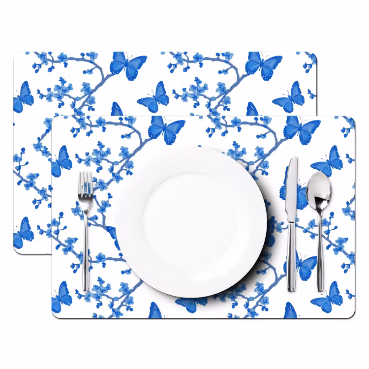 Vlinder - Bloemen - Blauw Placemat vinyl groot 368 -zzsfeer2_Kitchenyeah-website
