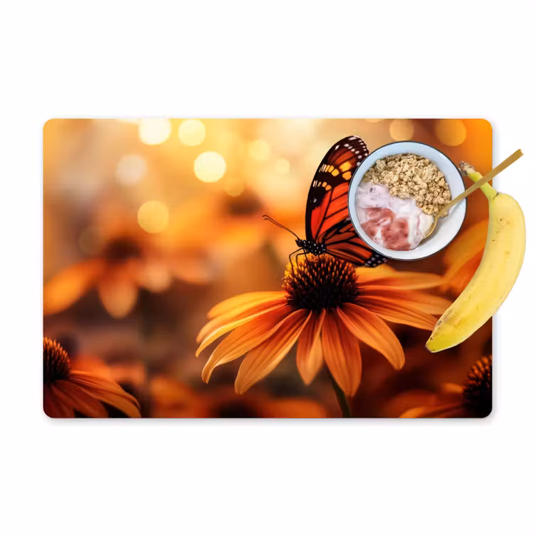 Vlinder - Bloemen - Oranje Placemat vinyl groot -zzzproduct_Kitchenyeah-website