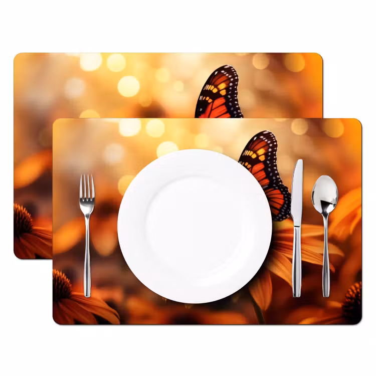 Vlinder - Bloemen - Oranje Placemat vinyl groot -zzsfeer2_Kitchenyeah-website