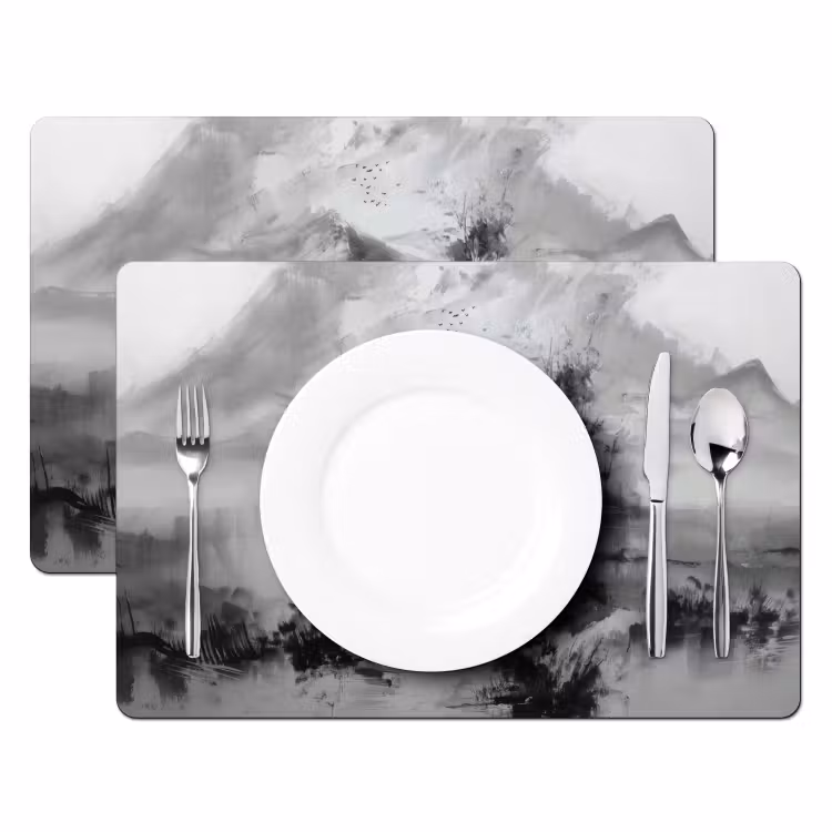 Hut - Grijs - Bergen - Mistig Placemat vinyl groot -zzsfeer2_Kitchenyeah-website
