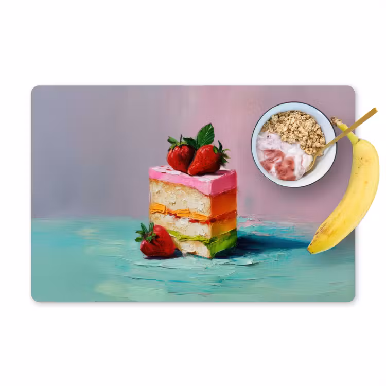 Taartje - Aardbeien - Glazuur - Kleurrijk Placemat vinyl groot -zzzproduct_Kitchenyeah-website