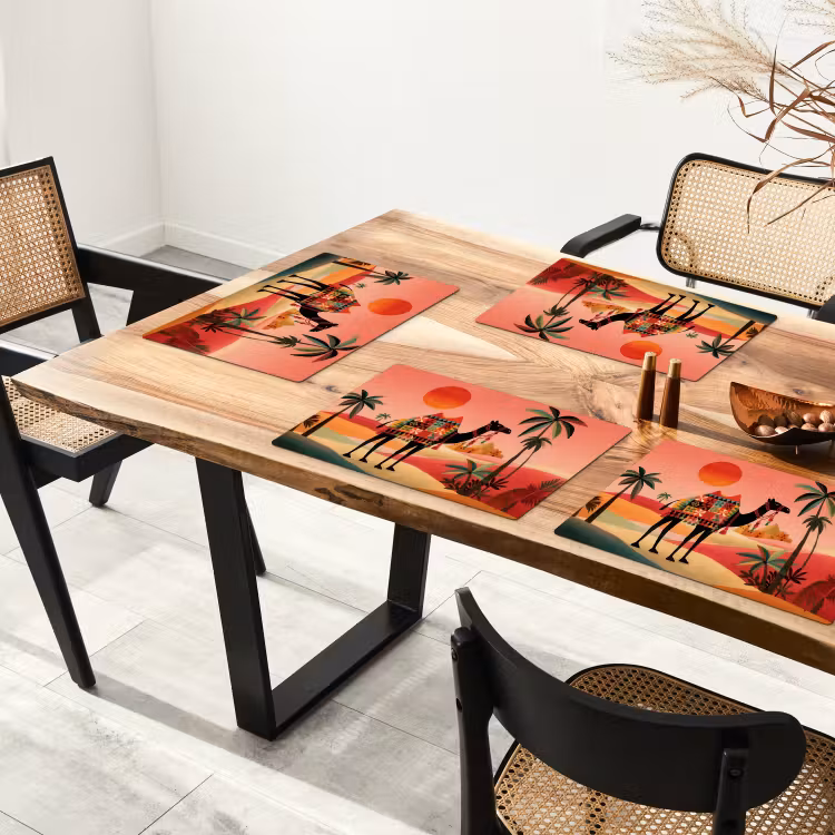 Kameel - Gekleurd tapijt - Duinen - Rode zon Placemat vinyl groot -zzsfeer4_Kitchenyeah-website