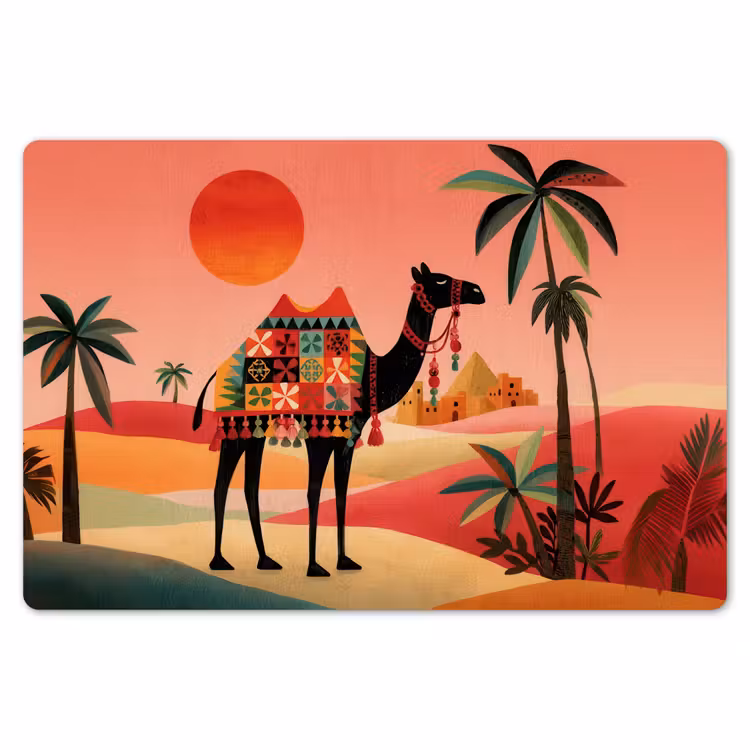 Kameel - Gekleurd tapijt - Duinen - Rode zon Placemat vinyl groot -zzsfeer1_Kitchenyeah-website