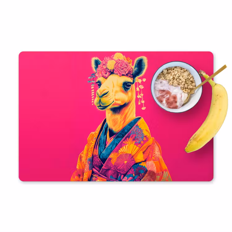 Kameel - Bloemen - Kimono - Waaiers Placemat vinyl groot -zzzproduct_Kitchenyeah-website