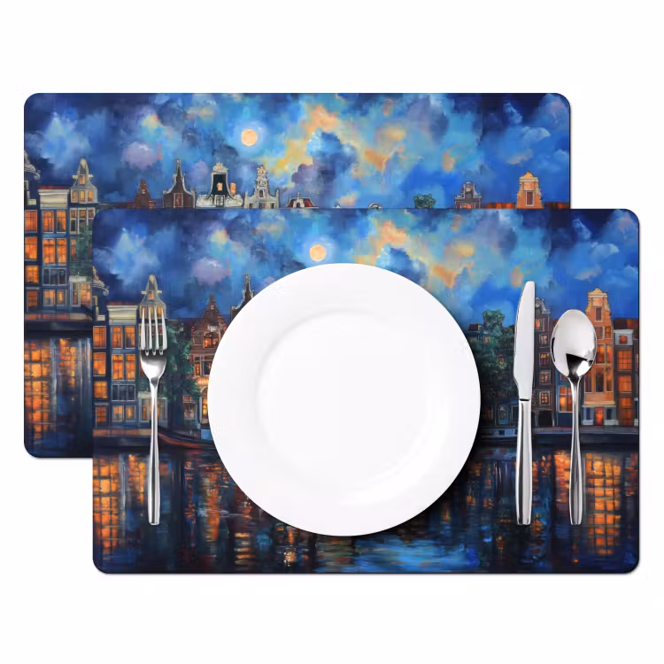Grachten Amsterdam - Huizen - Stad - Kleurrijk Placemat vinyl groot -zzsfeer2_Kitchenyeah-website