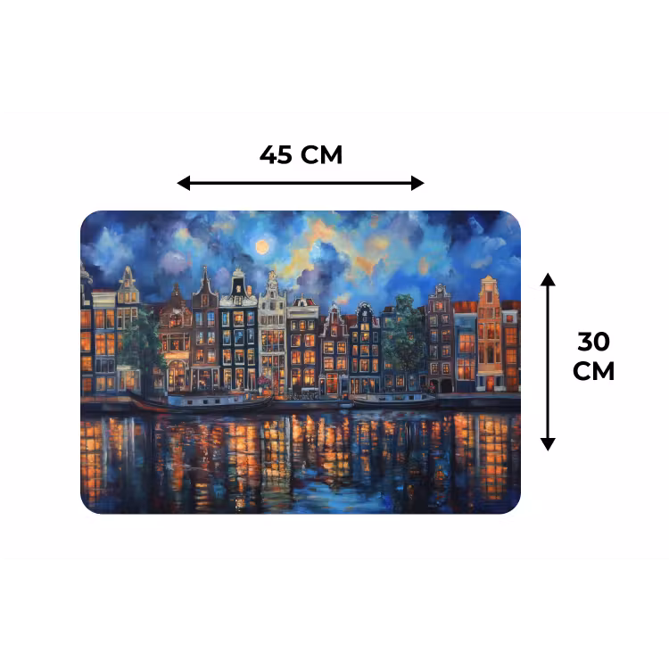 Grachten Amsterdam - Huizen - Stad - Kleurrijk Placemat vinyl groot -specs