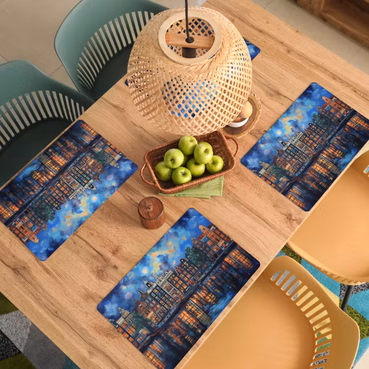 Grachten Amsterdam - Huizen - Stad - Kleurrijk Placemat vinyl groot -zzsfeer5_Kitchenyeah-website