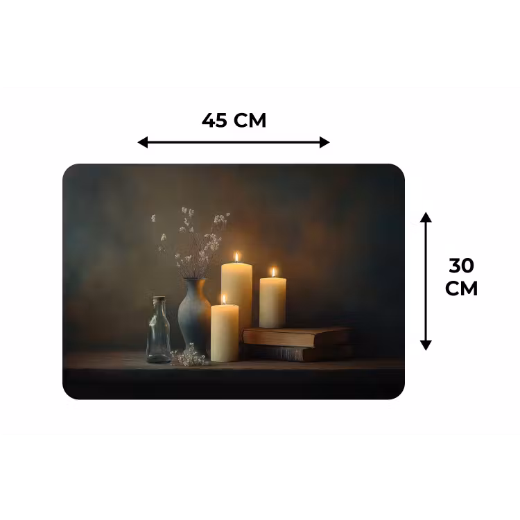 Kaarsen - Stilleven - Rustiek - Boeken Placemat vinyl groot -specs