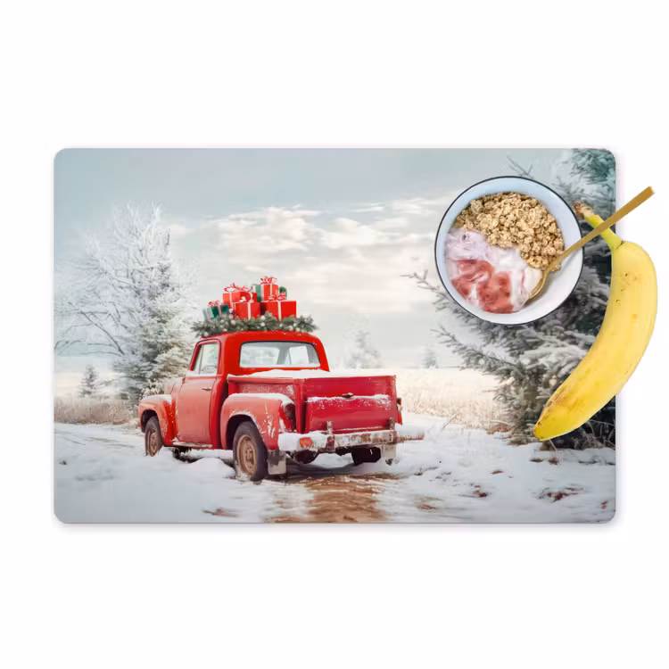 Auto - Rood - Cadeaus - Winter - Sneeuw - Kerst Placemat vinyl groot -zzzproduct_Kitchenyeah-website