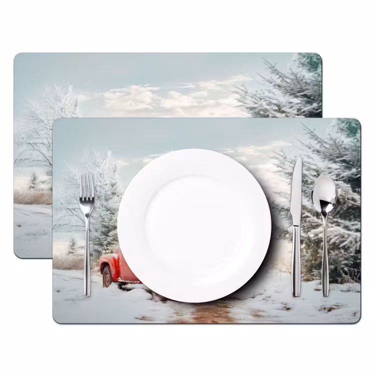 Auto - Rood - Cadeaus - Winter - Sneeuw - Kerst Placemat vinyl groot -zzsfeer2_Kitchenyeah-website