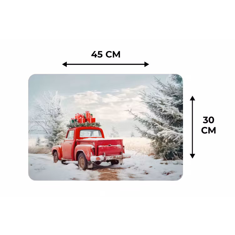 Auto - Rood - Cadeaus - Winter - Sneeuw - Kerst Placemat vinyl groot -specs