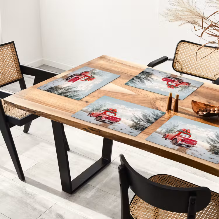 Auto - Rood - Cadeaus - Winter - Sneeuw - Kerst Placemat vinyl groot -zzsfeer4_Kitchenyeah-website