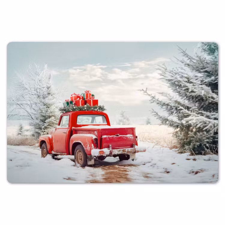 Auto - Rood - Cadeaus - Winter - Sneeuw - Kerst Placemat vinyl groot -zzsfeer1_Kitchenyeah-website