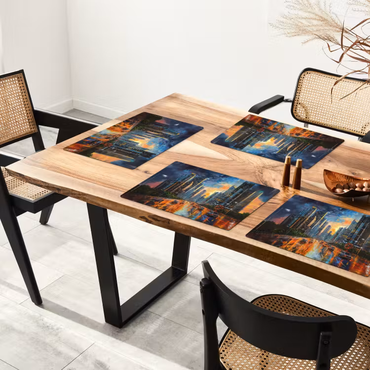 Auto - Skyline - Zon - Blauw Placemat vinyl groot -zzsfeer4_Kitchenyeah-website