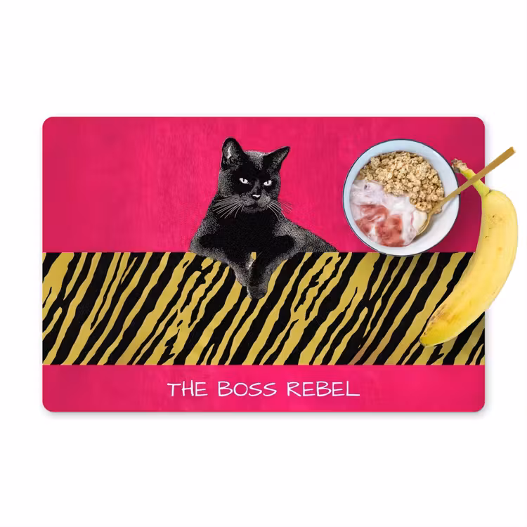 Kat - Baas - Roze - Tijgerprint Placemat vinyl groot -zzzproduct_Kitchenyeah-website