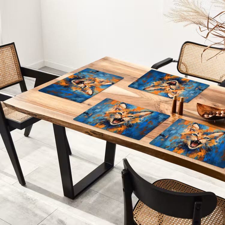 Kat - Kleurrijk - Oranje - Blauw Placemat vinyl groot -zzsfeer4_Kitchenyeah-website