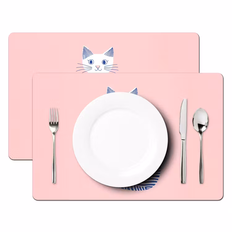 Kat - Illustratie - Minimalistisch - Roze Placemat vinyl groot -zzsfeer2_Kitchenyeah-website