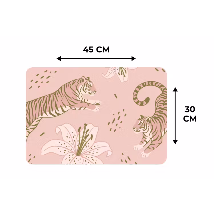 Kat - Springend - Bloemen - Abstract - Roze Placemat vinyl groot -specs