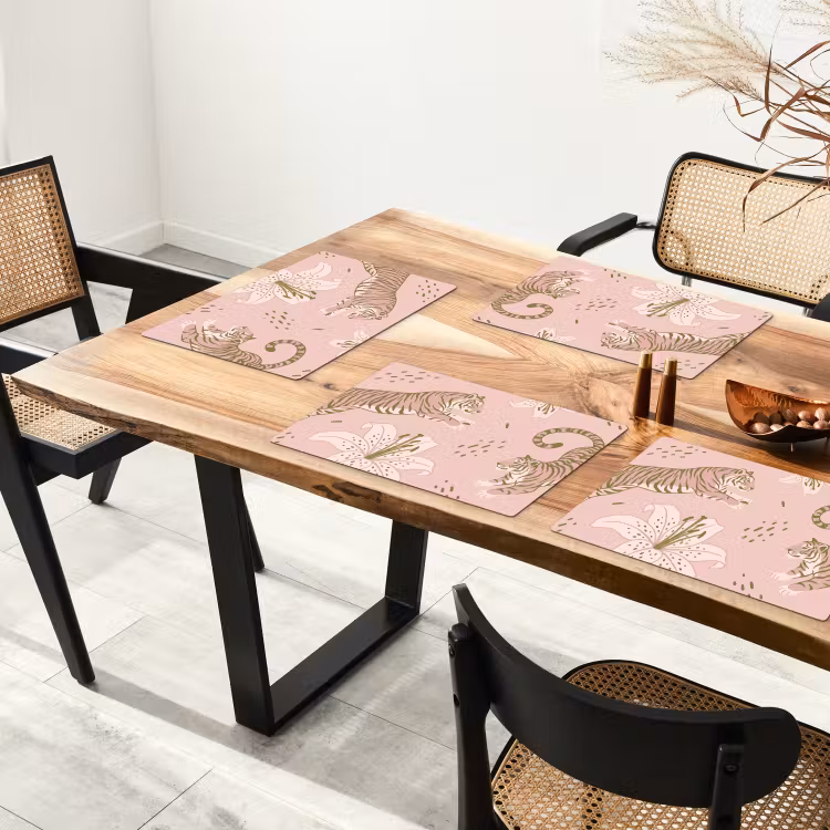 Kat - Springend - Bloemen - Abstract - Roze Placemat vinyl groot -zzsfeer4_Kitchenyeah-website