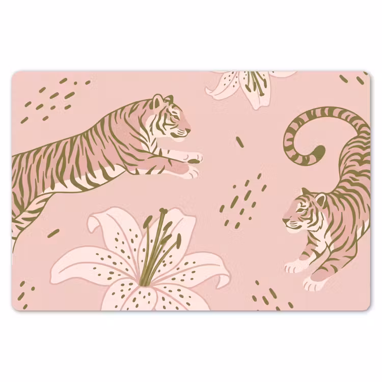 Kat - Springend - Bloemen - Abstract - Roze Placemat vinyl groot -zzsfeer1_Kitchenyeah-website