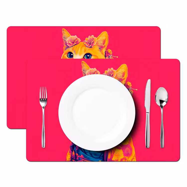 Kat - Kimono - Bloemen - Roze Placemat vinyl groot -zzsfeer2_Kitchenyeah-website