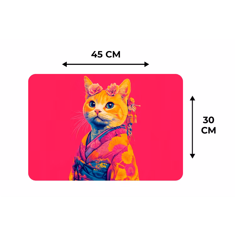 Kat - Kimono - Bloemen - Roze Placemat vinyl groot -specs