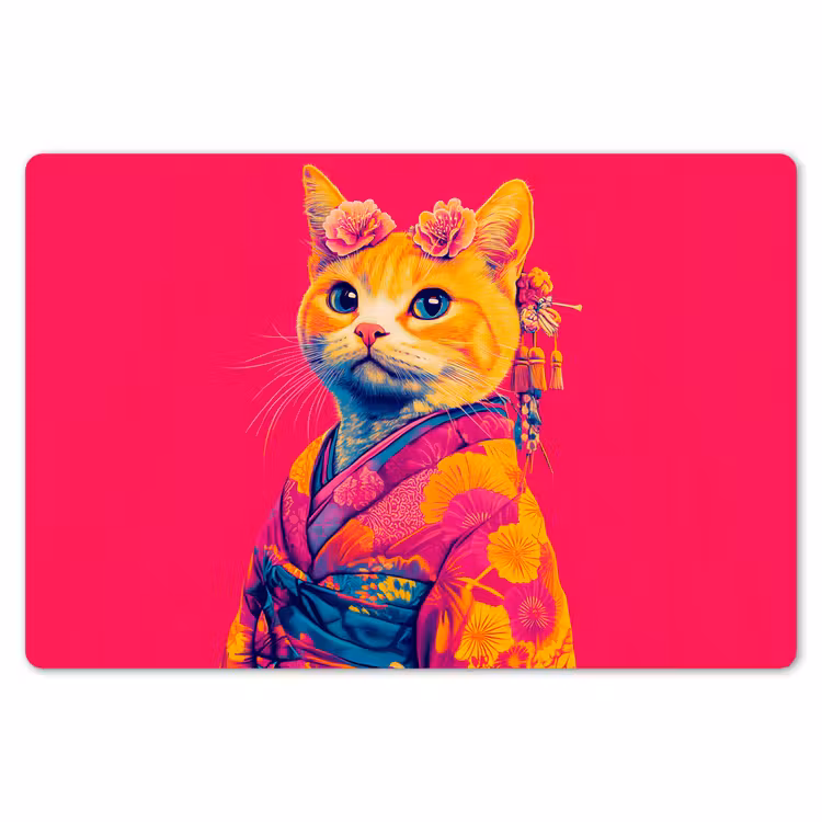 Kat - Kimono - Bloemen - Roze Placemat vinyl groot -zzsfeer1_Kitchenyeah-website