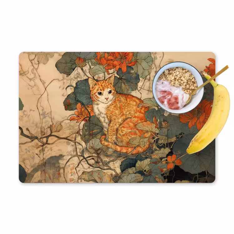 Kat - Sierlijk - Bloemen Placemat vinyl groot -zzzproduct_Kitchenyeah-website